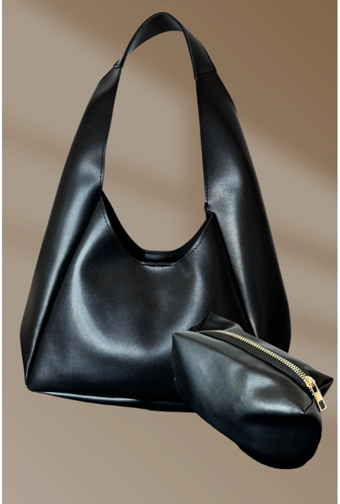 Klipsli Yavrulu Acı Siyah Kadın El Ve Omuz Çantası