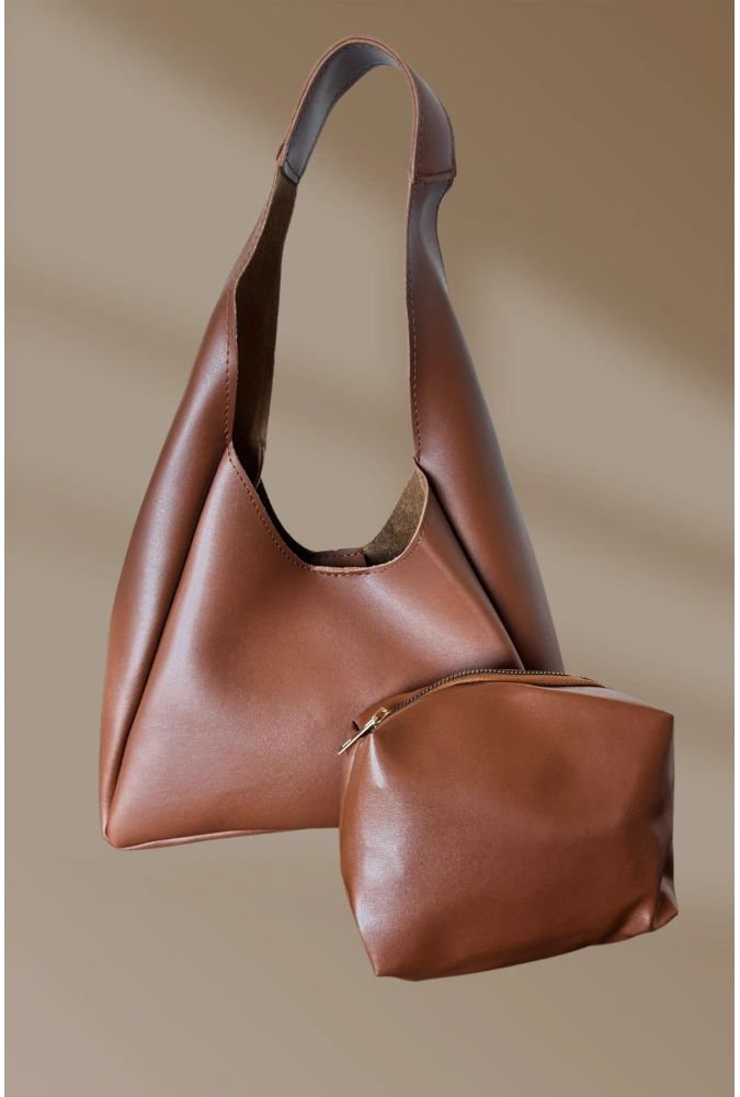 Klipsli Yavrulu Acı Taba Kadın El Ve Omuz Çantası