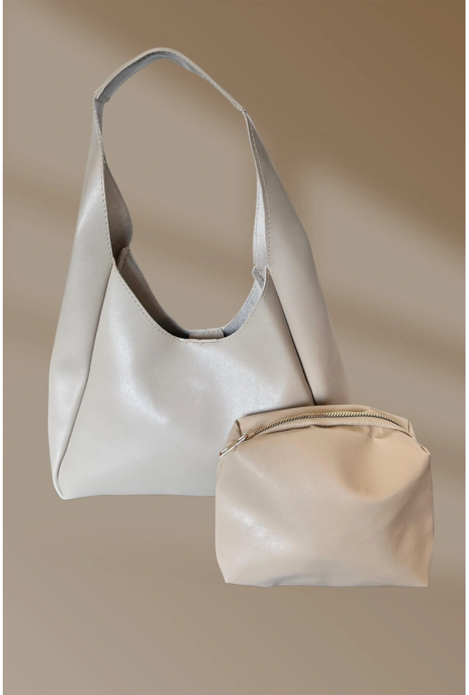 Klipsli Yavrulu Bej Kadın El Ve Omuz Çantası