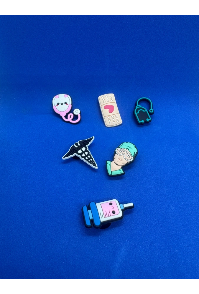 Erkek Sağlık Çalışanı Doktor Temalı Charm 6lı Premium İthal Crocs Sandalet terlik Süsleri / Jibbitz