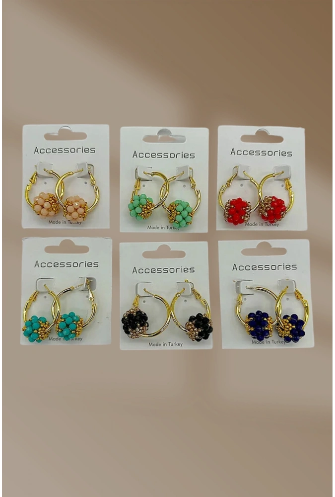 Kristal Karışık Halka Kadın Küpe ( 12 Adet) ( Adet Fiyatı 25 TL)