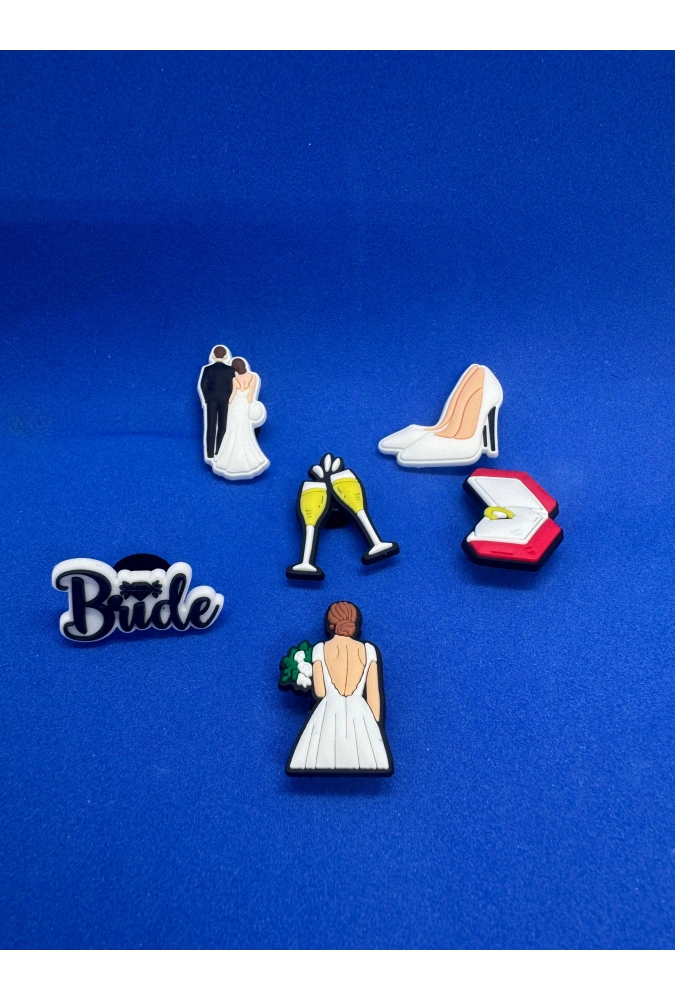 Gelin Damat Düğün Temalı Charm 6lı Premium İthal Crocs Sandalet terlik Süsleri / Jibbitz