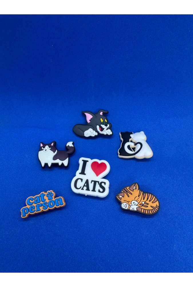 Sevimli Kediler Temalı Charm 6lı Premium İthal Crocs Sandalet terlik Süsleri / Jibbitz