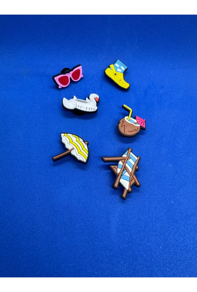 Tatil Temalı Charm 6lı Premium İthal Crocs Sandalet terlik Süsleri / Jibbitz