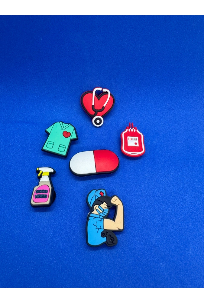 Kadın Sağlık Çalışanı Temalı Charm 6lı Premium İthal Crocs Sandalet terlik Süsleri / Jibbitz