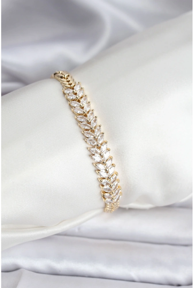 Shoecide 14k Gold Renk Kaplama Başak Model Zirkon Taşlı Cm Kadın Bileklik