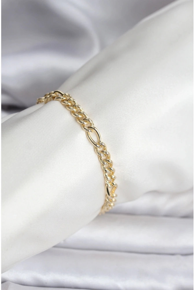 Shoecide 14k Gold Renk Kaplama Lazerli Zincir Model Cm Kadın Bileklik