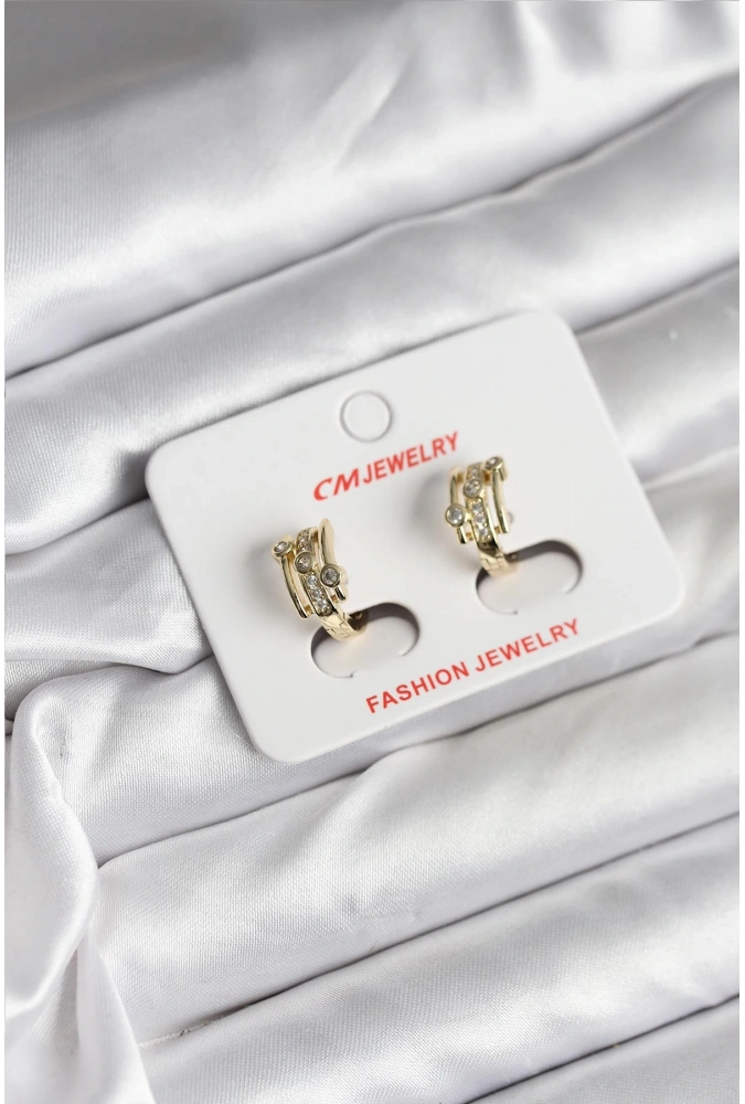 Shoecide 14k Gold Renk Kaplama Yarım Halka Zirkon Taşlı Cm Kadın Küpe