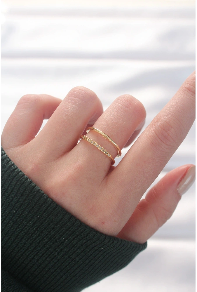 Shoecide 2li Görünümlü Su Yolu Tasarımlı Gold Renk Ayarlanabilir Yüzük