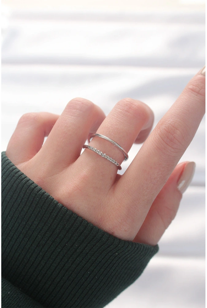 Shoecide 2li Görünümlü Su Yolu Tasarımlı Silver Renk Ayarlanabilir Yüzük