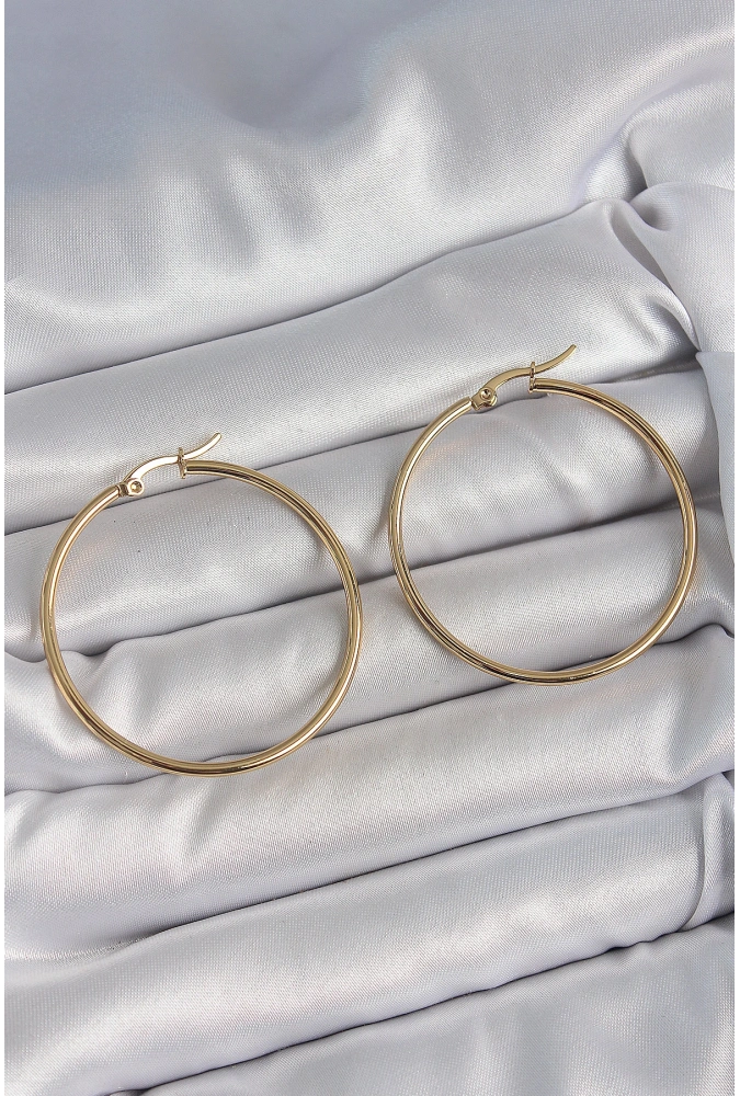 Shoecide 316 Çelik Gold Renk 43 Mm Halka Model Kadın Küpe