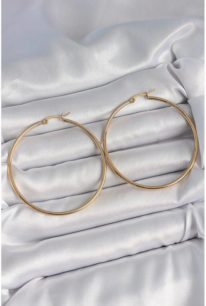 Shoecide 316 Çelik Gold Renk 53 Mm Halka Model Kadın Küpe