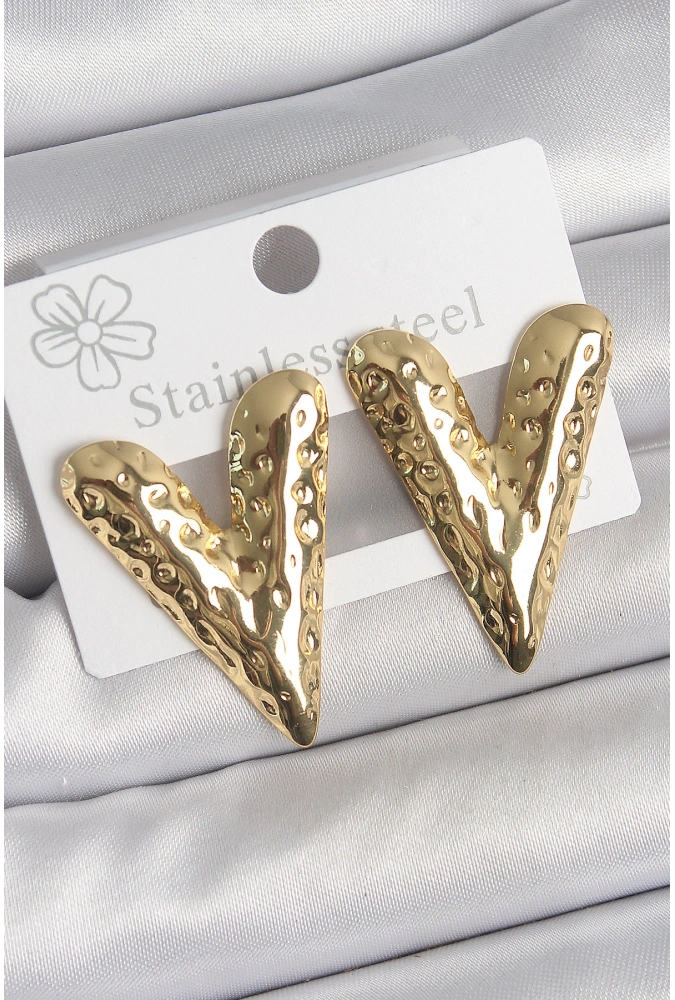 Shoecide 316 Çelik Gold Renk İşlemeli Kalp Model Kadın Küpe