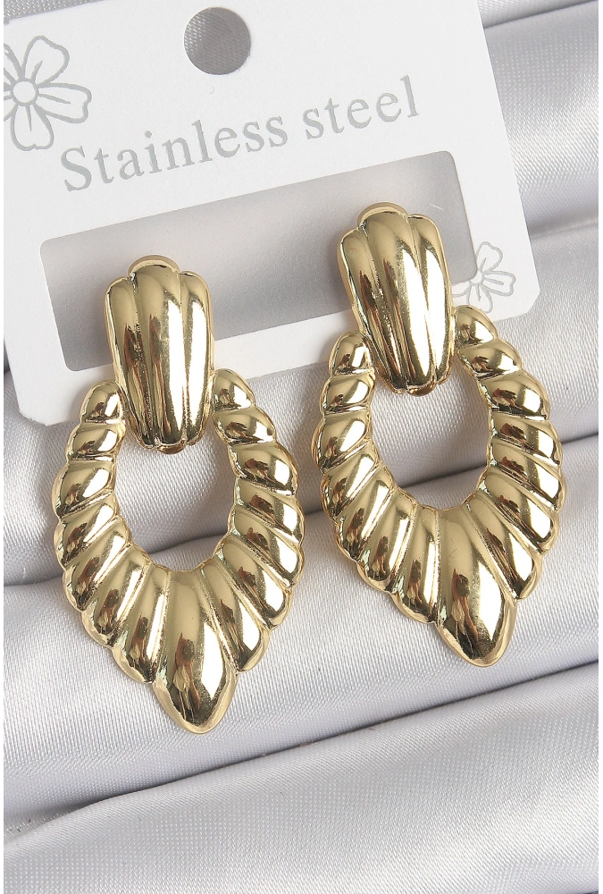 Shoecide 316 Çelik Gold Renk İşlemeli Motiif Model Kadın Küpe