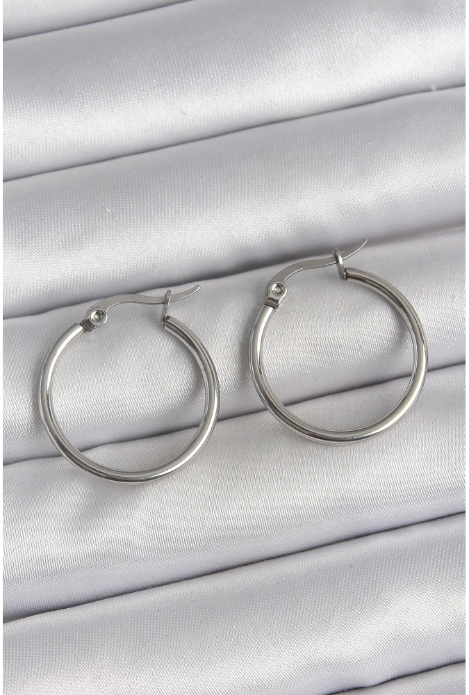 Shoecide 316 Çelik Gümüş Renk 22 Mm Halka Model Kadın Küpe