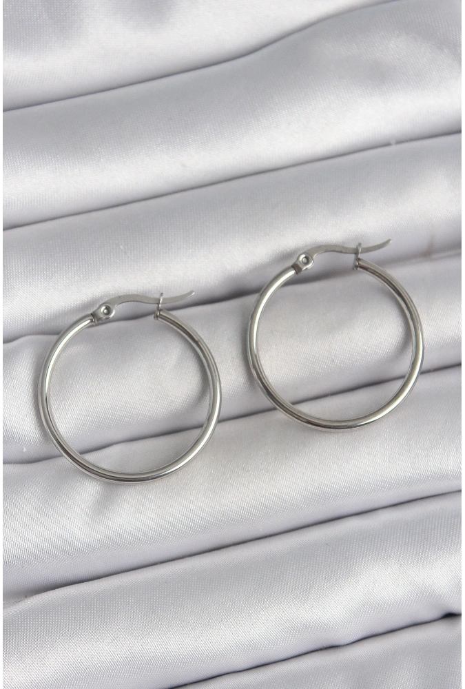 Shoecide 316 Çelik Gümüş Renk 27 Mm Halka Model Kadın Küpe