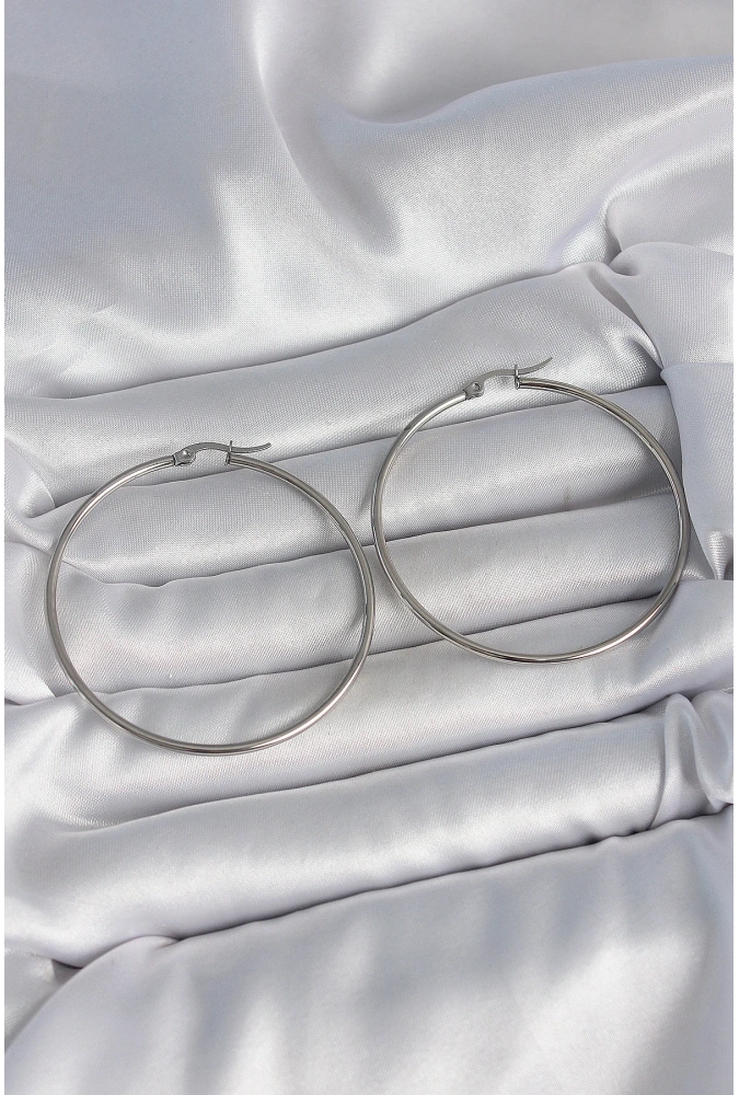 Shoecide 316 Çelik Gümüş Renk 53 Mm Halka Model Kadın Küpe