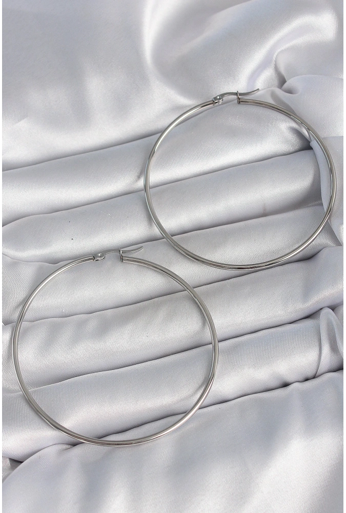 Shoecide 316 Çelik Gümüş Renk 63 Mm Halka Model Kadın Küpe