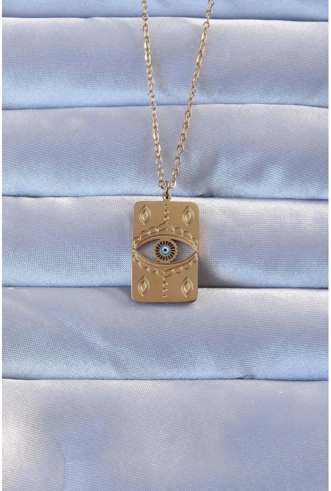Shoecide 316l Altın Renk İşlemeli Nazarlı Vintage Kolye