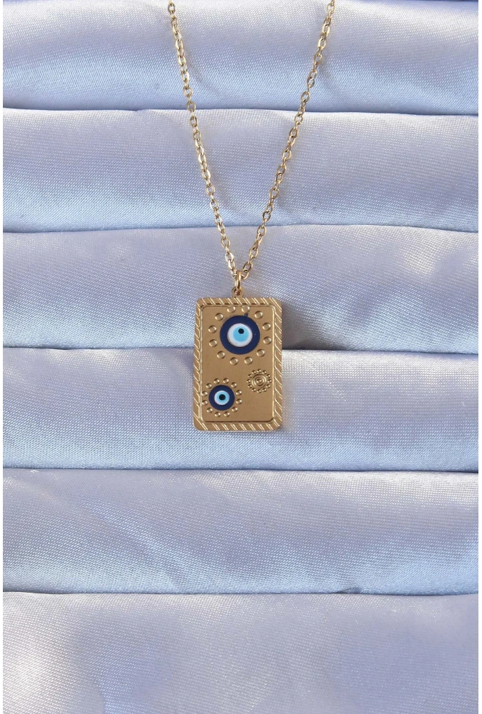 Shoecide 316l Altın Renk İşlemeli Nazarlı Vintage Kolye