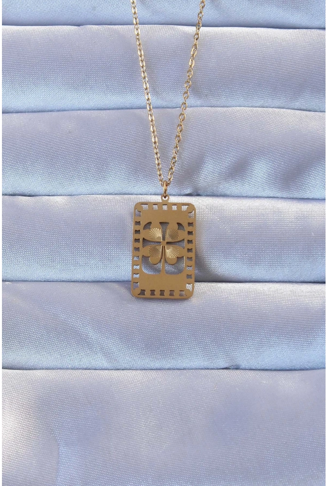 Shoecide 316l Altın Renk İşlemeli Yonca Model Vintage Kolye