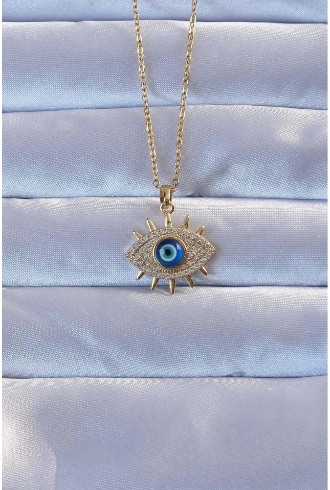 Shoecide 316l Altın Renk Zirkon Taşlı Nazarlı Göz Kolye