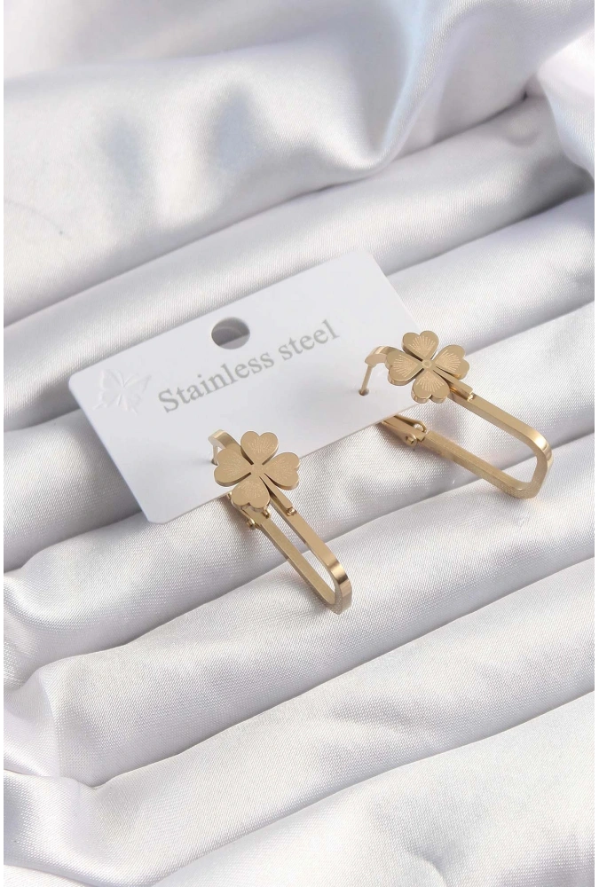 Shoecide 316l Çelik Altın Renk Geometrik Yonca Model Küpe