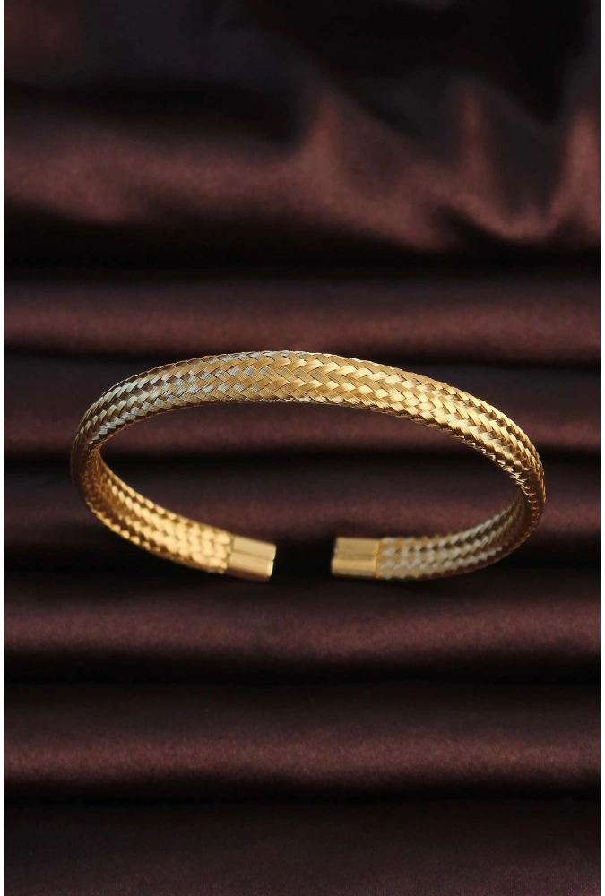 Shoecide 316l Çelik Altın Renk Hasır Görünüm Erkek Bileklik