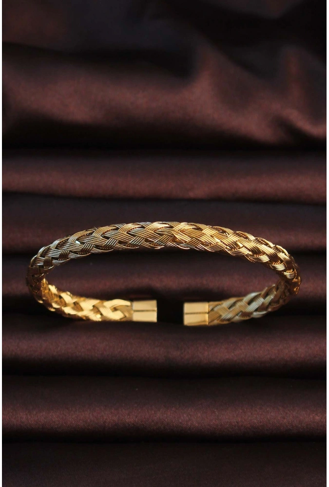 Shoecide 316l Çelik Altın Renk Kalın Yassı Örgü Model Erkek Bileklik