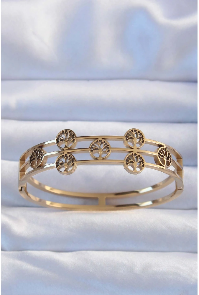 Shoecide 316l Çelik Altın Renk Minimal Yaşam Ağacı Tasarımlı Kelepçe