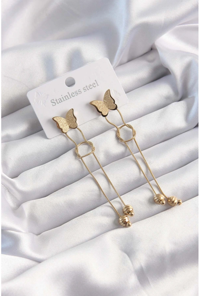 Shoecide 316l Çelik Altın Renk Sallantılı Düğüm Model Kelebek Küpe