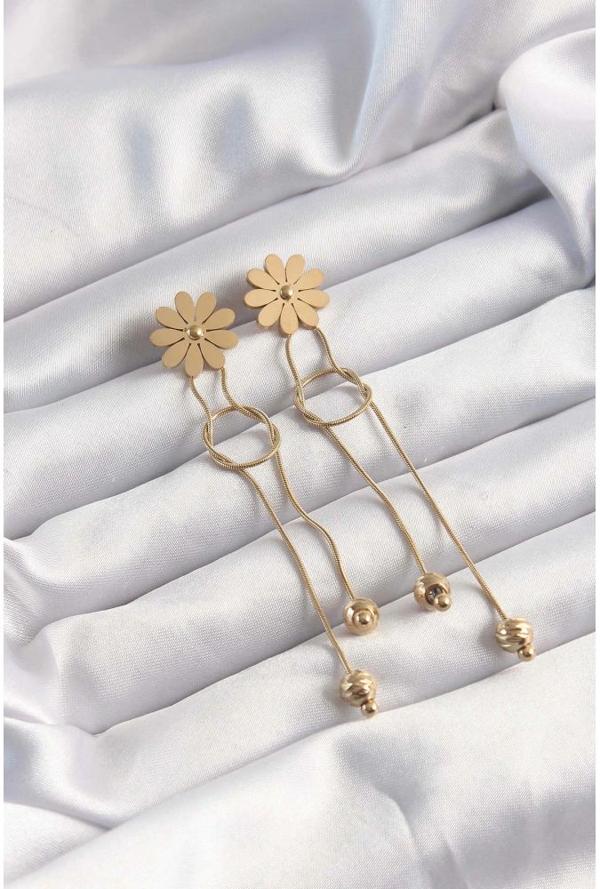 Shoecide 316l Çelik Altın Renk Sallantılı Düğüm Model Papatya Küpe