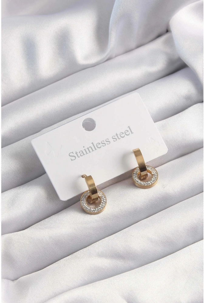 Shoecide 316l Çelik Altın Renk Zirkon Taşlı Halka Model Küpe