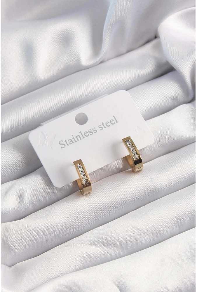 Shoecide 316l Çelik Altın Renk Zirkon Taşlı Halka Model Küpe