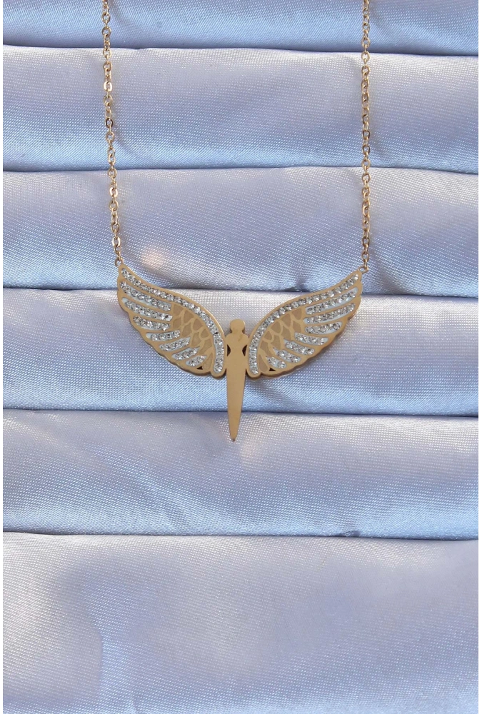 Shoecide 316l Çelik Altın Renk Zirkon Taşlı Mikail Kolye