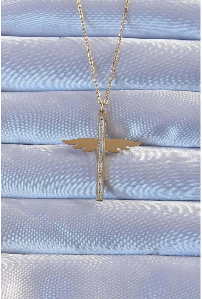 Shoecide 316l Çelik Altın Renk Zirkon Taşlı Mikail Kolye