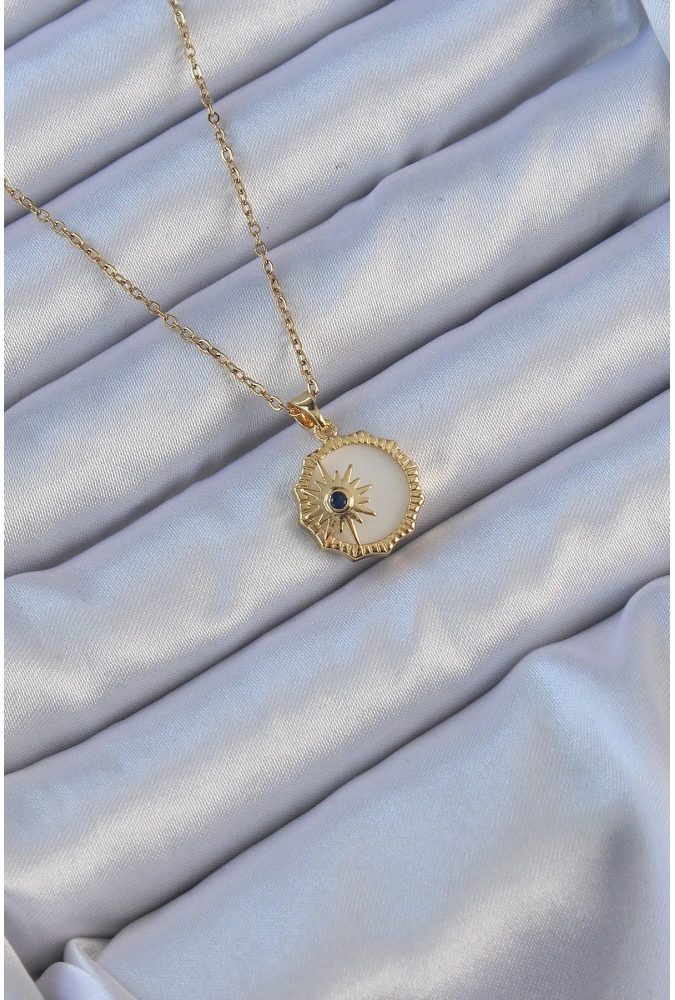 Shoecide 316l Çelik Altın Renk Zirkon Taşlı Mineli Kutup Yıldızı Kolye