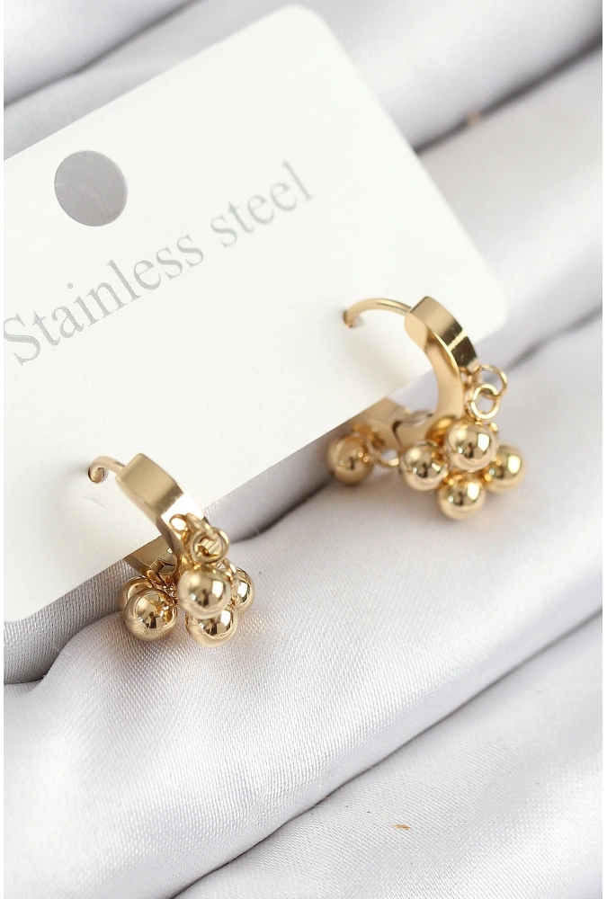 Shoecide 316l Çelik Boncuklu Halka Model Gold Renk Kadın Küpe