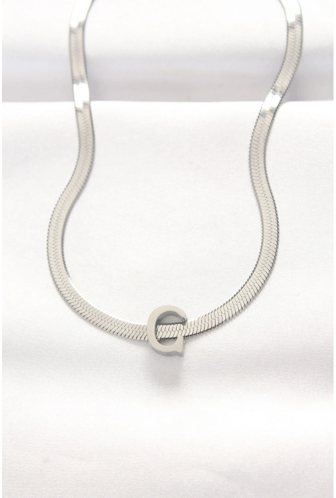 Shoecide 316l Çelik C Harfli Silver Renk İtalyan Zincirli Kolye