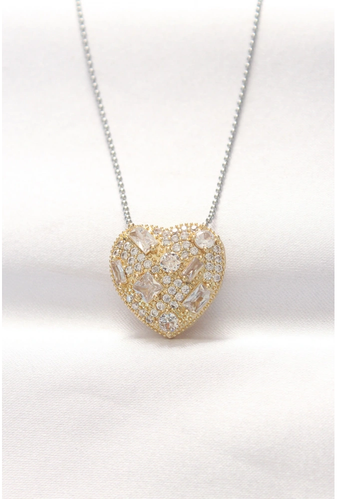 Shoecide 316l Çelik Çift Renk Zirkon Taşlı Kalp Kolye