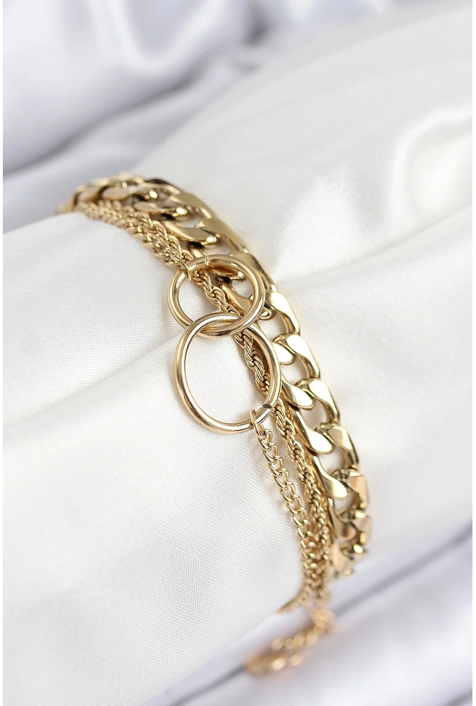 Shoecide 316l Çelik Çoklu Görünüm Geçmeli Halka Model Gold Renk Kadın Bileklik