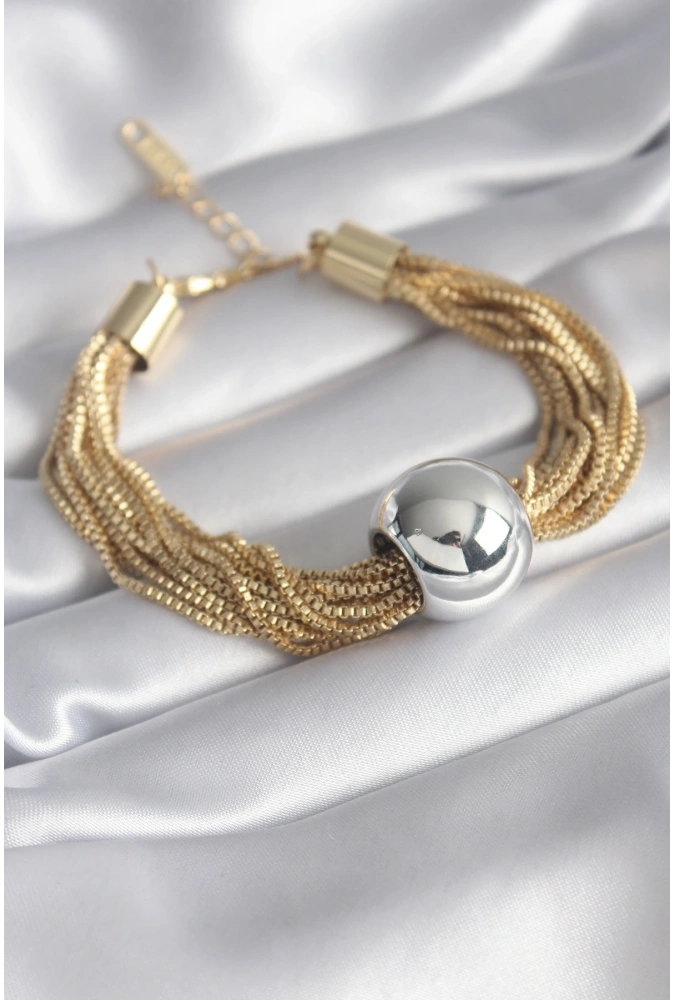 Shoecide 316l Çelik Gold Çoklu Zincir Renk Gümüş Renk Top Model Kadın Bileklik