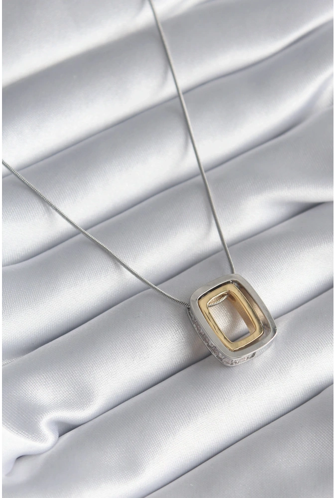 Shoecide 316l Çelik Gold Gümüş Renk Kare Model Zirkon Taş Detay Kadın Kolye