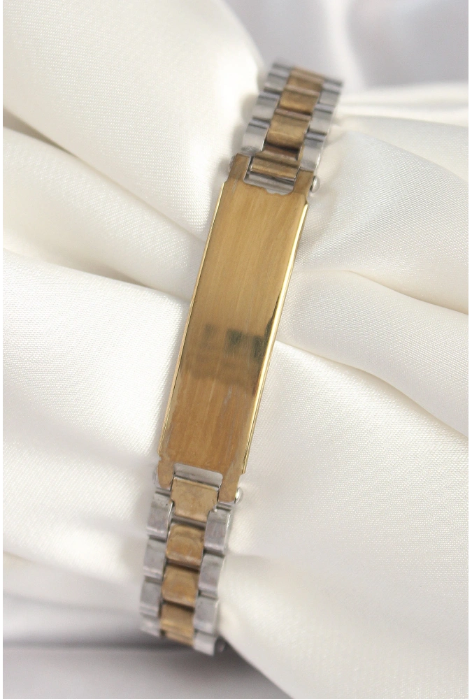 Shoecide 316l Çelik Gold Gümüş Renk Zincir Künye Model Erkek Bileklik