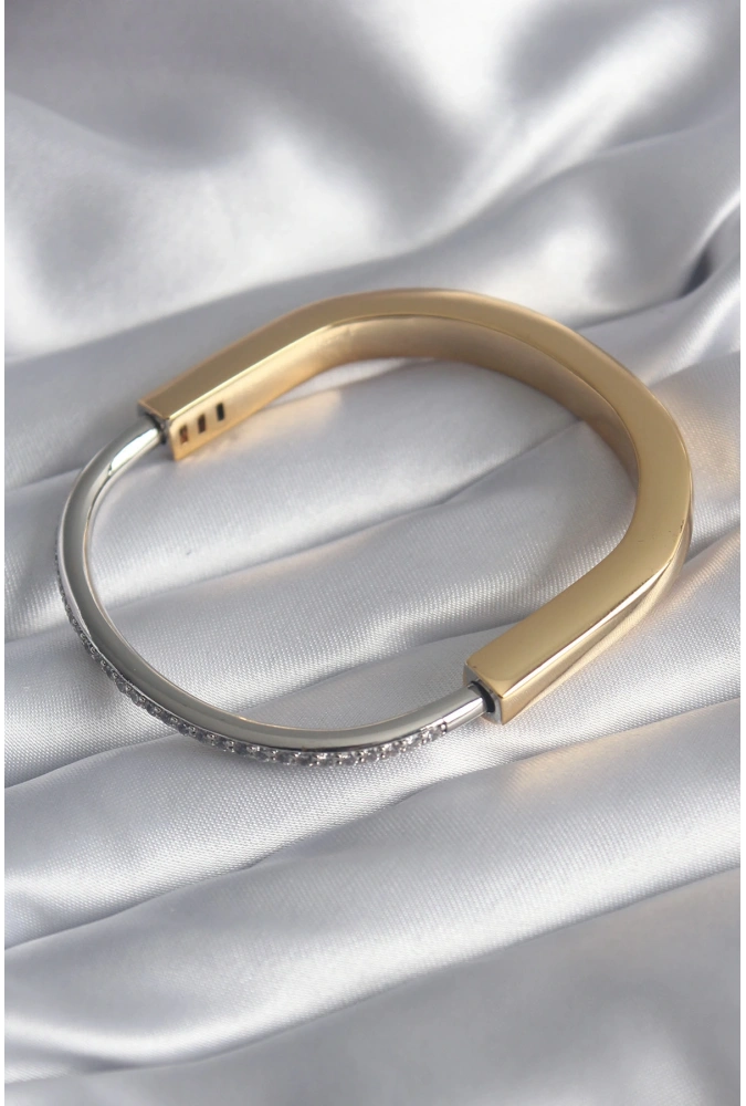 Shoecide 316l Çelik Gold Gümüş Renk Zirkon Taşlı Vıp Seri Kadın Kelepçe