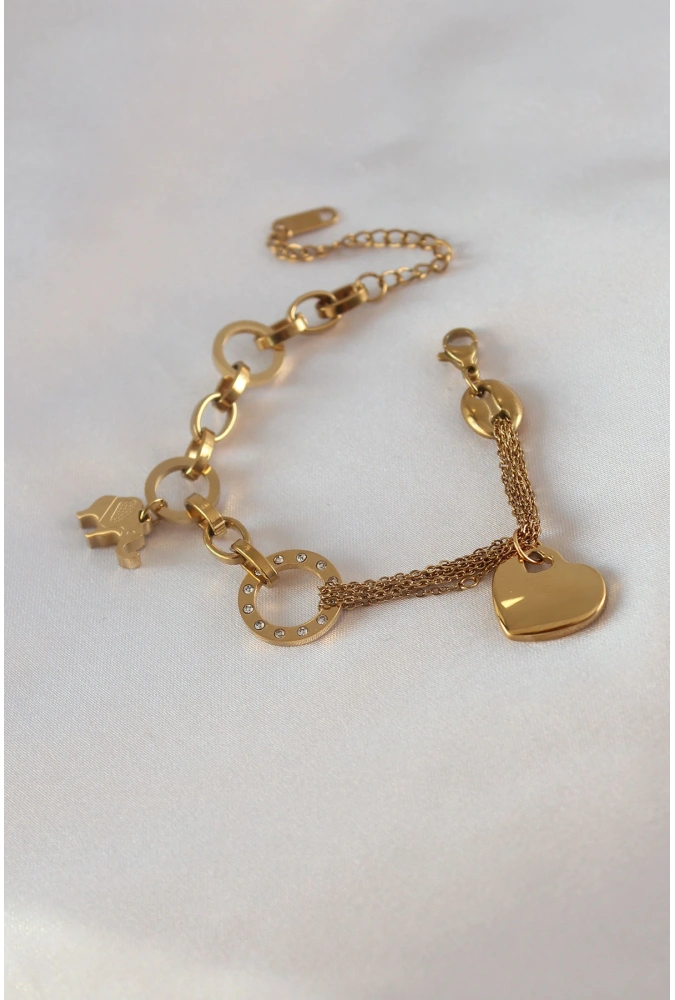 Shoecide 316l Çelik Gold Renk 2li Zincir Model Zirkon Taş Detay Kadın Bileklik