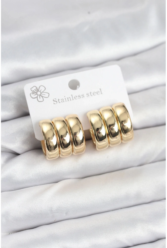 Shoecide 316l Çelik Gold Renk 3lü Görünüm Kadın Küpe