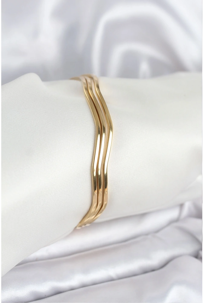 Shoecide 316l Çelik Gold Renk 65 Mm Ajda Zikzak Model 3lü Kadın Bileklik