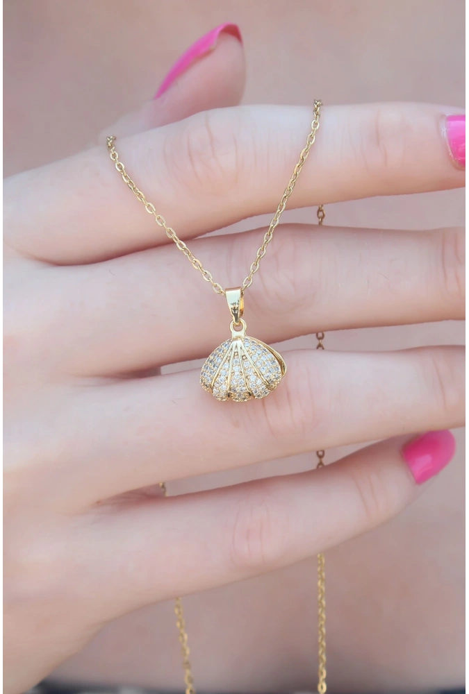 Shoecide 316l Çelik Gold Renk Açılır Midye Model Kadın Kolye