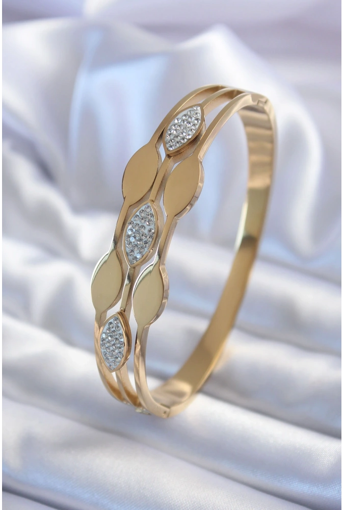 Shoecide 316l Çelik Gold Renk Arpa Model Zirkon Taş Detay Kadın Kelepçe Bileklik